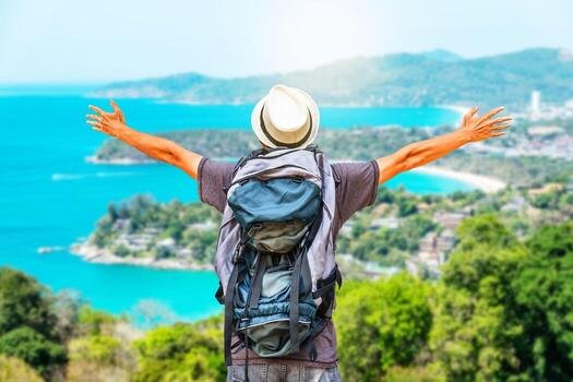 Traveler enjoying mountain adventure with GoldenBird Travel