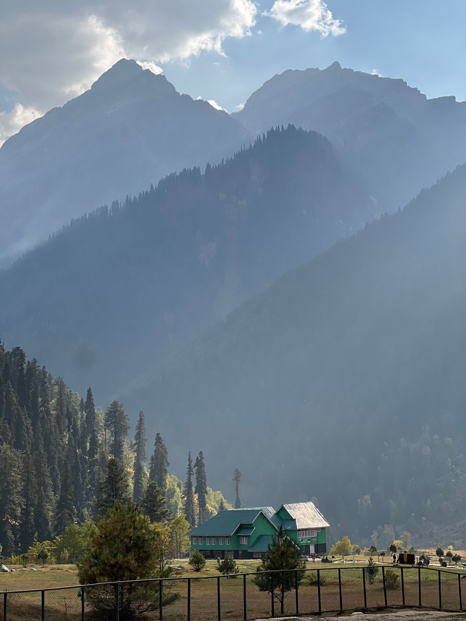 Scenic Aru Valley surrounded by mountains in Kashmir