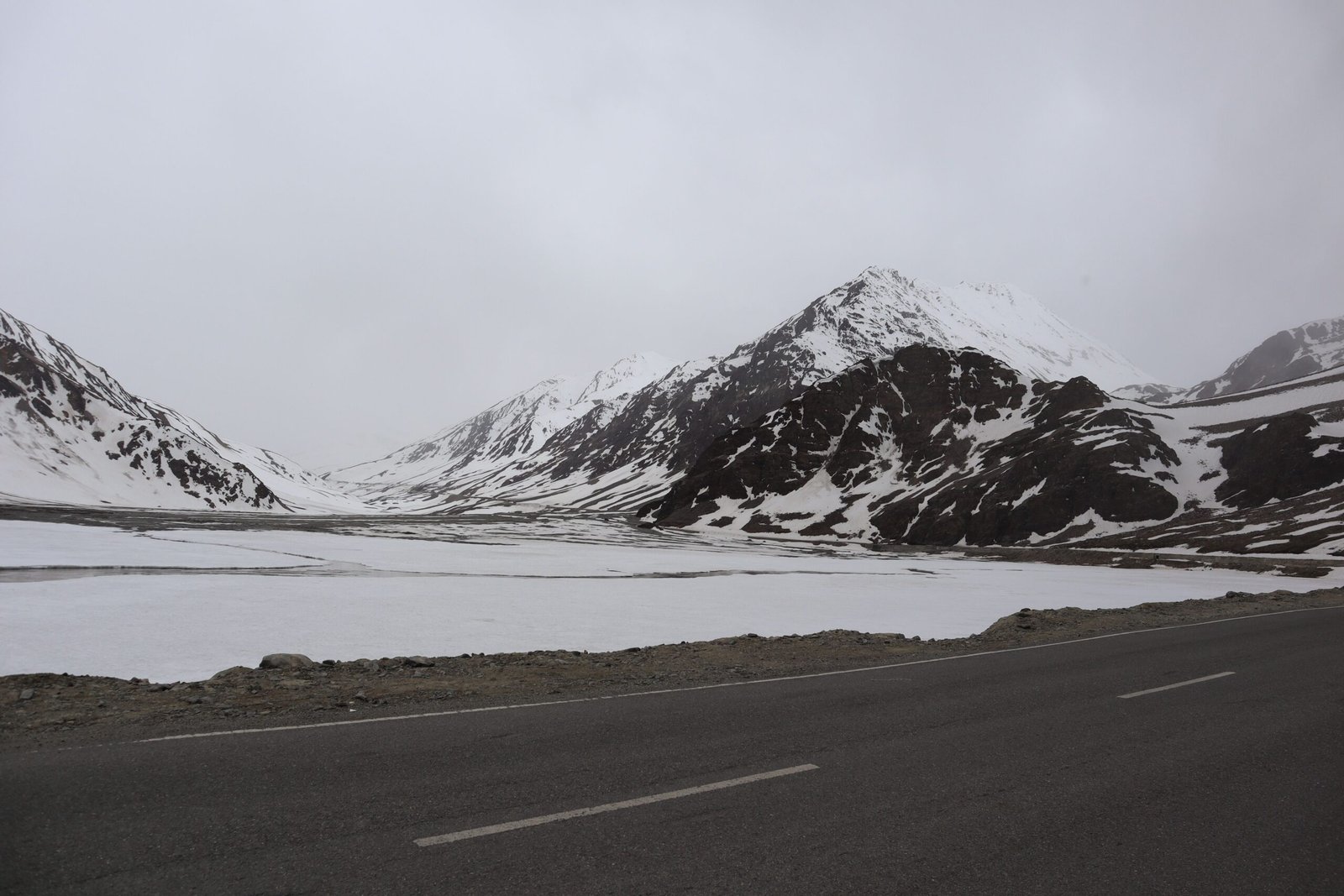 Ladakh in April with snowy mountain roads and changing spring landscape